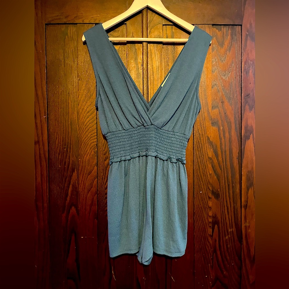 Urban Outfitters NWOT Blue Sleeveless Deep V-Neck Romper